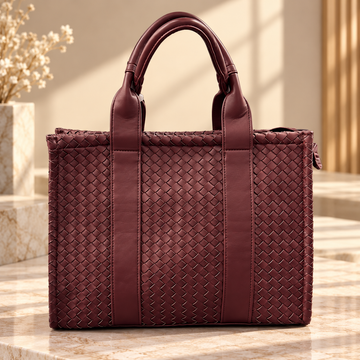 Sac Cabas Bordeaux en Similicuir Tressé – Sac à Main Élégant et Structuré
