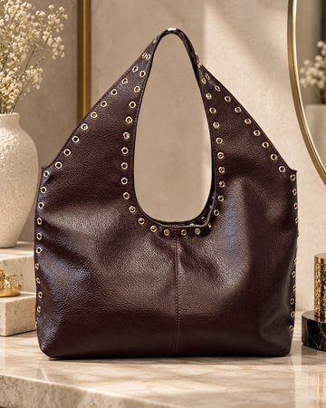 Sac Hobo Élégant en Similicuir avec Clous Dorés – Sac à Épaule Chic