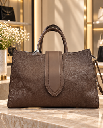 Sac à Main Marron Élégant en Similicuir avec Détail Central – Cabas Chic et Structuré