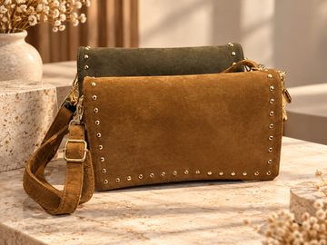 Sac Bandoulière Marron Caramel en Similicuir avec Clous Dorés